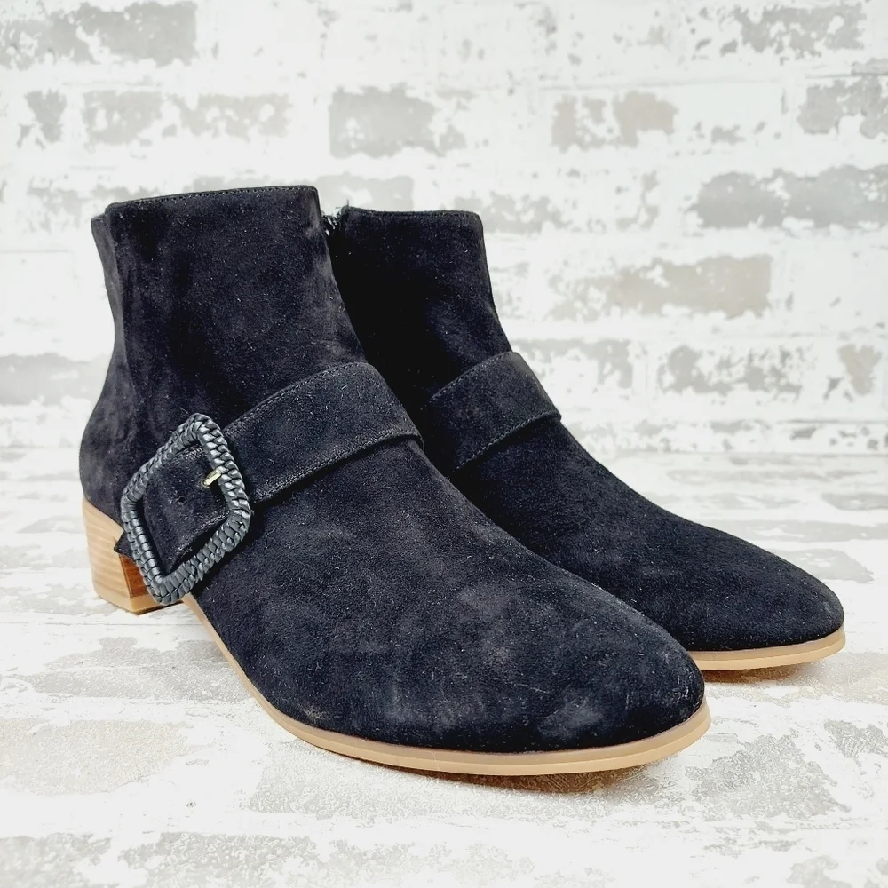 NEW Jack Rogers Izzie Black Suede Leather Block Heel Ankle Booties M67